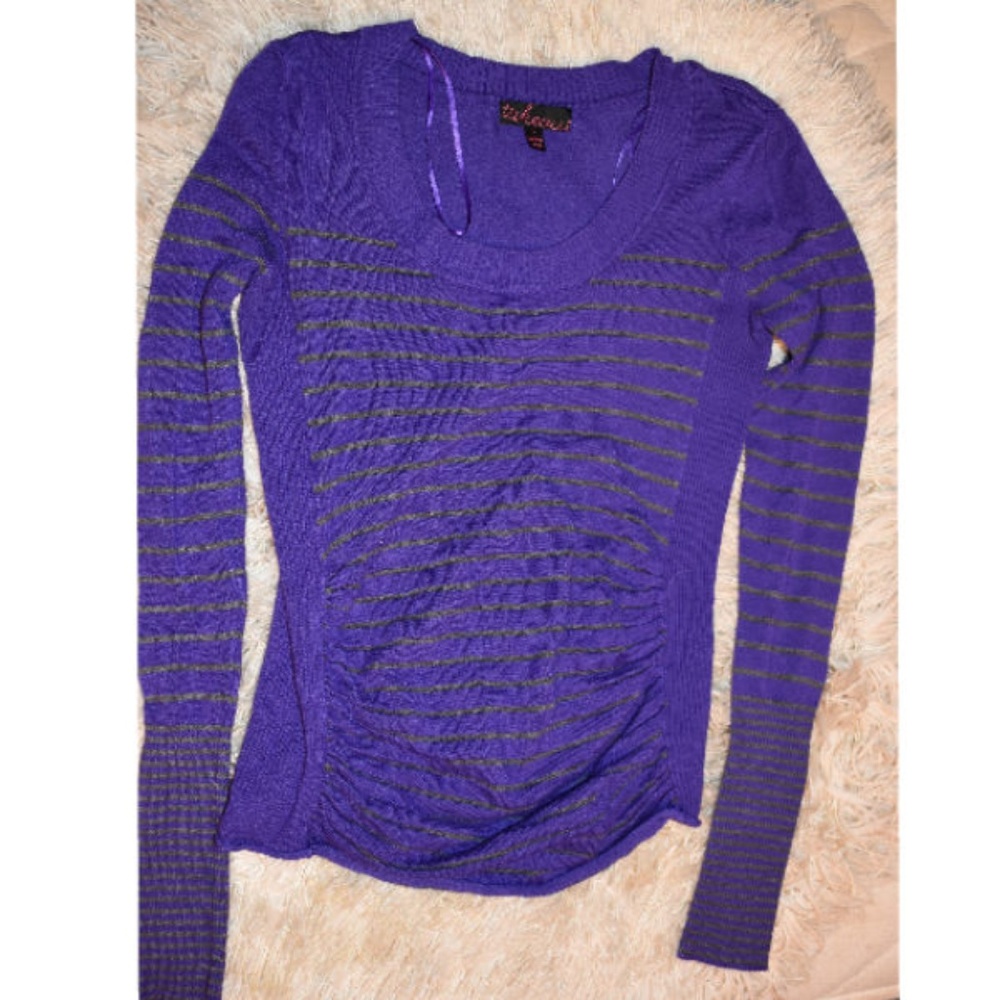 Ruched Purple Slim Striped Sweater